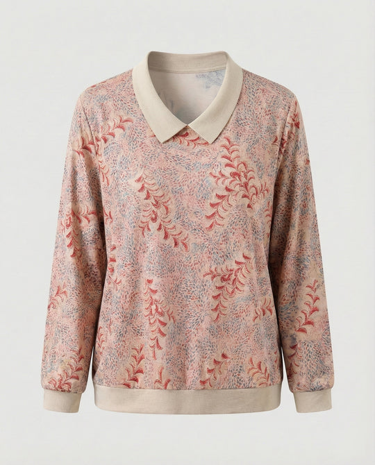 Weit geschnittenes Sweatshirt mit Polokragen und floralem Aquarellprint R&B
