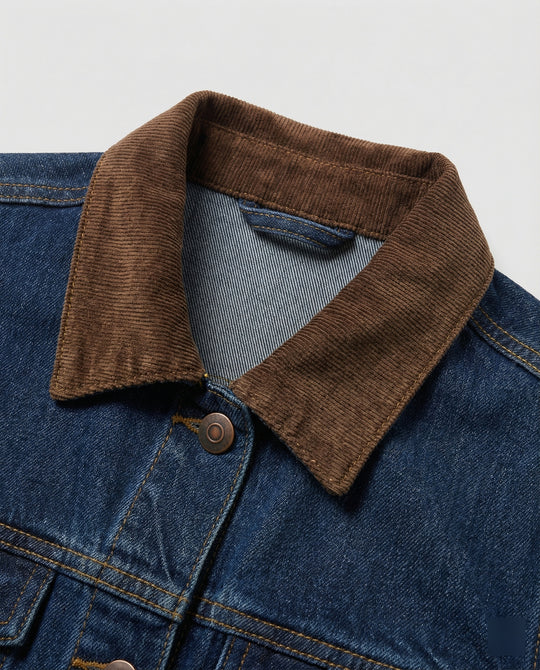 Weite Jeansjacke mit Cordkragen, Druckknopfverschluss und legerer Silhouette R&B