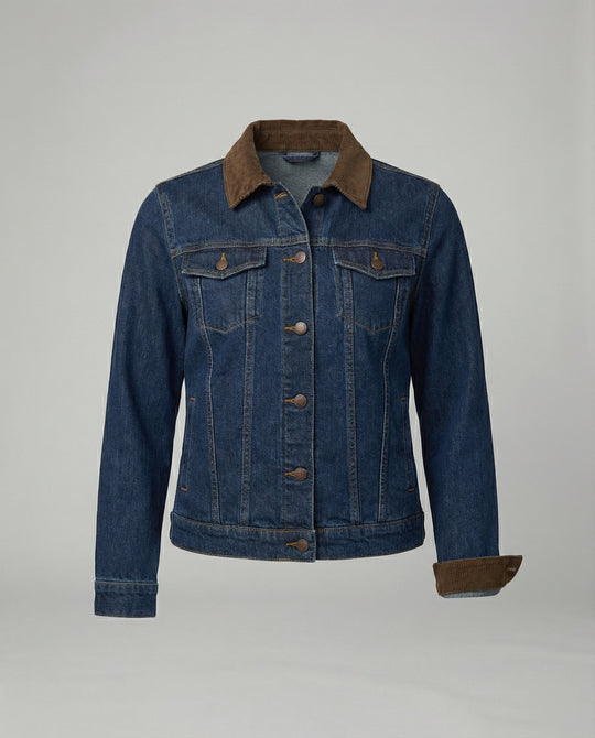 Weite Jeansjacke mit Cordkragen, Druckknopfverschluss und legerer Silhouette R&B