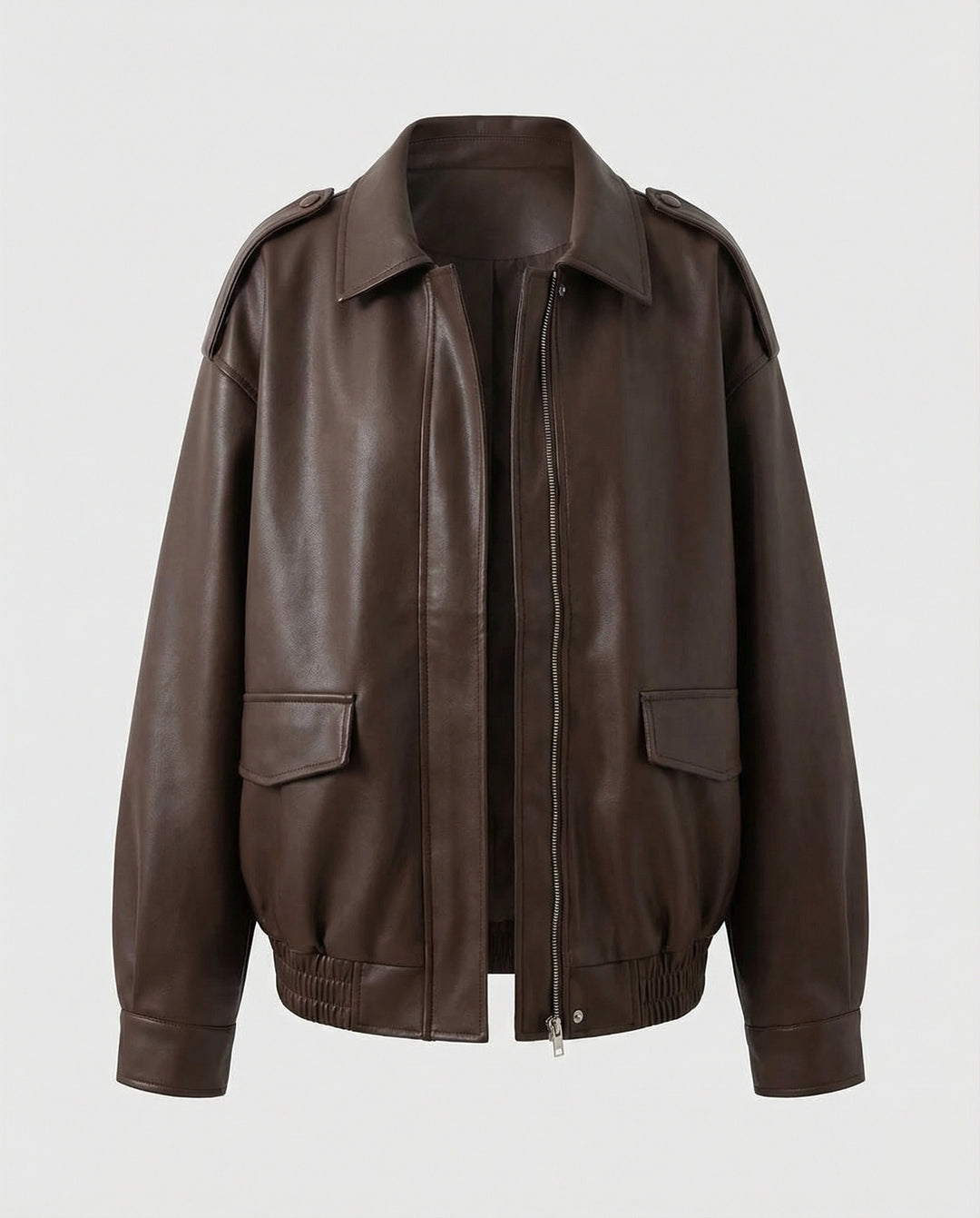 Weite Übergangsjacke im Hemdblouson-Stil aus softem Kunstleder mit verdeckter Reißverschlussleiste R&B