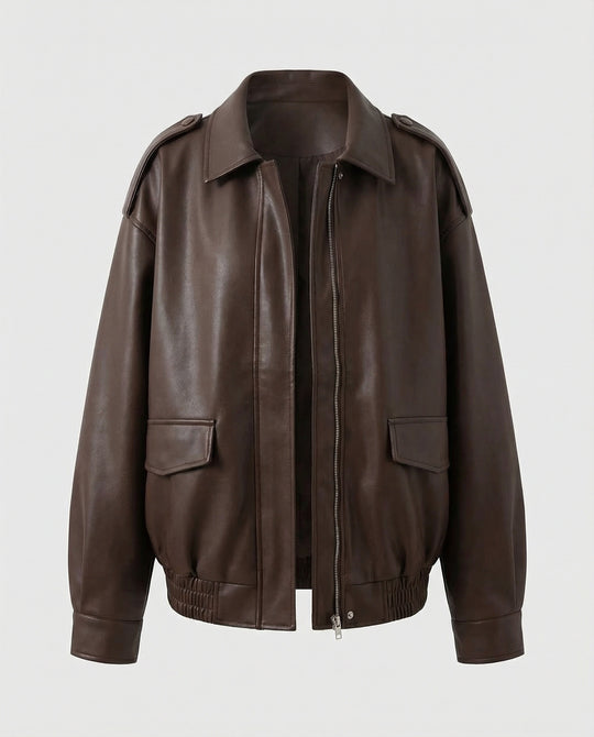 Weite Übergangsjacke im Hemdblouson-Stil aus softem Kunstleder mit verdeckter Reißverschlussleiste R&B