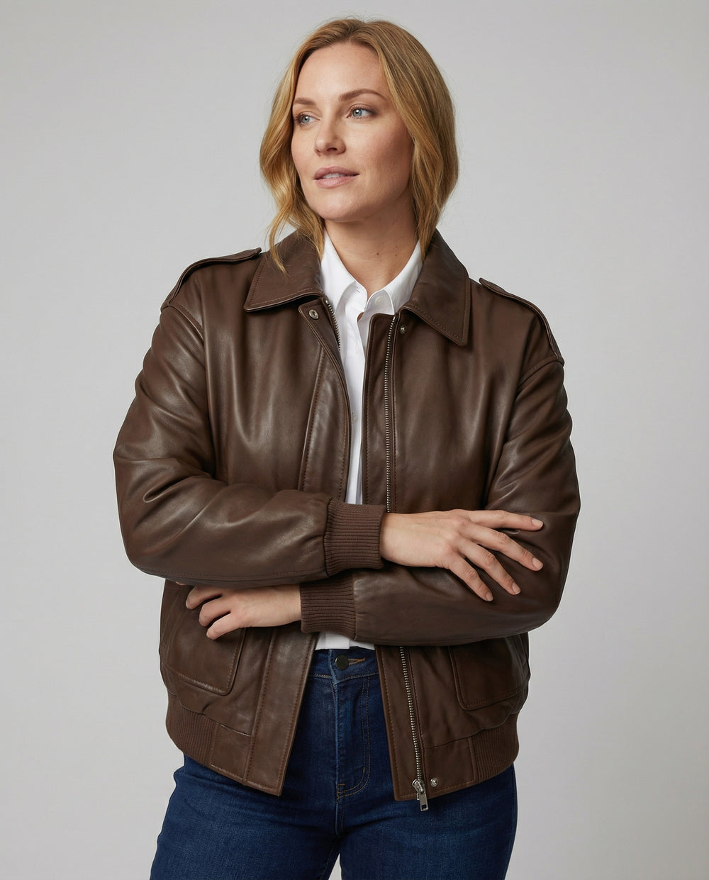 Weite Übergangsjacke im Hemdblouson-Stil aus softem Kunstleder mit verdeckter Reißverschlussleiste R&B
