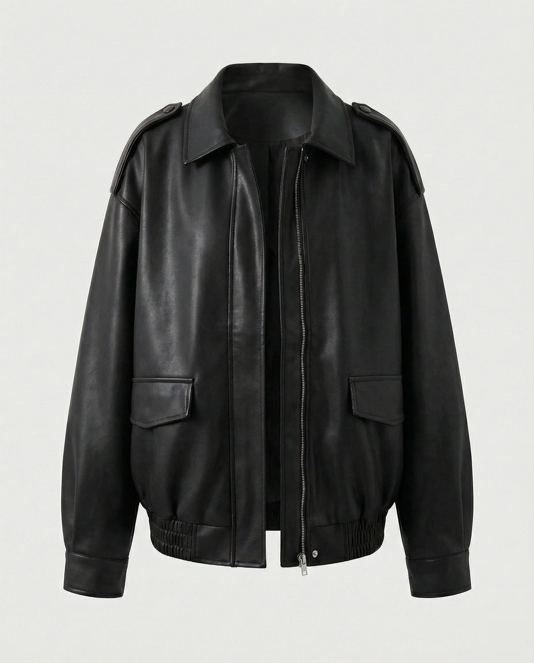 Weite Übergangsjacke im Hemdblouson-Stil aus softem Kunstleder mit verdeckter Reißverschlussleiste R&B