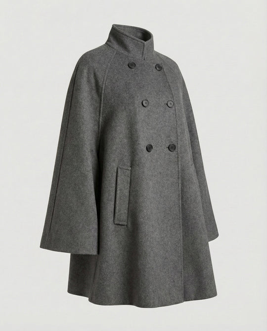 Weiter Wollmix-Cape mit Stehkragen und asymmetrischer Knopfleiste R&B