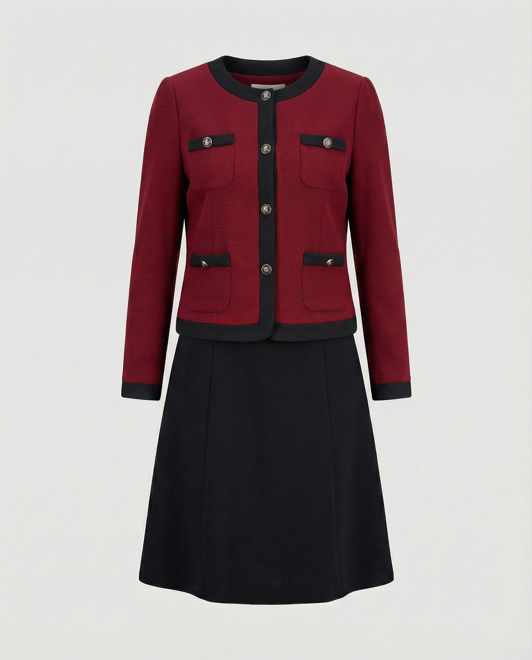 Zweiteiliges Kleid aus ärmellosem Etuikleid und Boucléjacke R&B