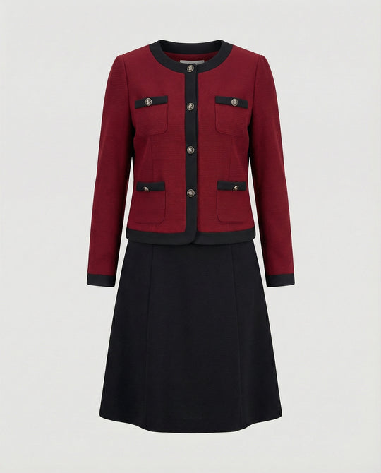 Zweiteiliges Kleid aus ärmellosem Etuikleid und Boucléjacke R&B