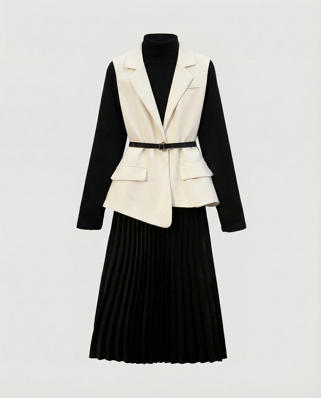 Zweiteiliges Kleid aus ärmellosem Etuikleid und Boucléjacke R&B