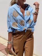 R&B | mit Knopfleiste Boho Stil Lockere Passform Langarm Shirt Damen Leinenhemd
