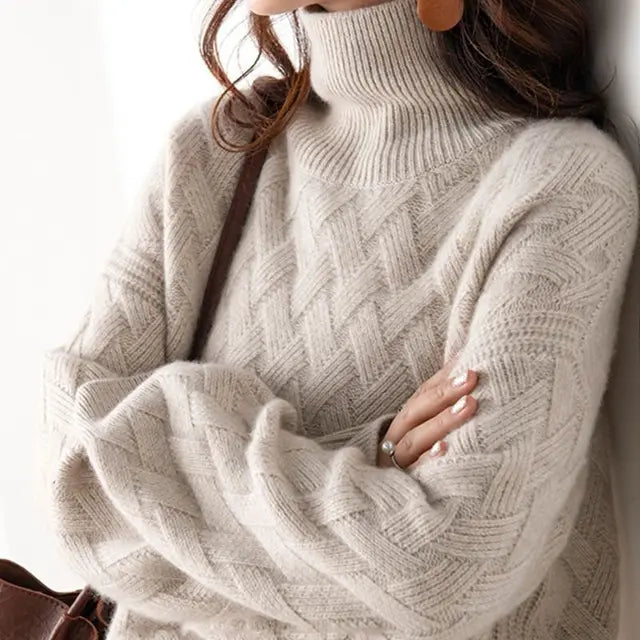 R&B | Pullover - Damen Herbst Hoher Hals Wollstrickpullover