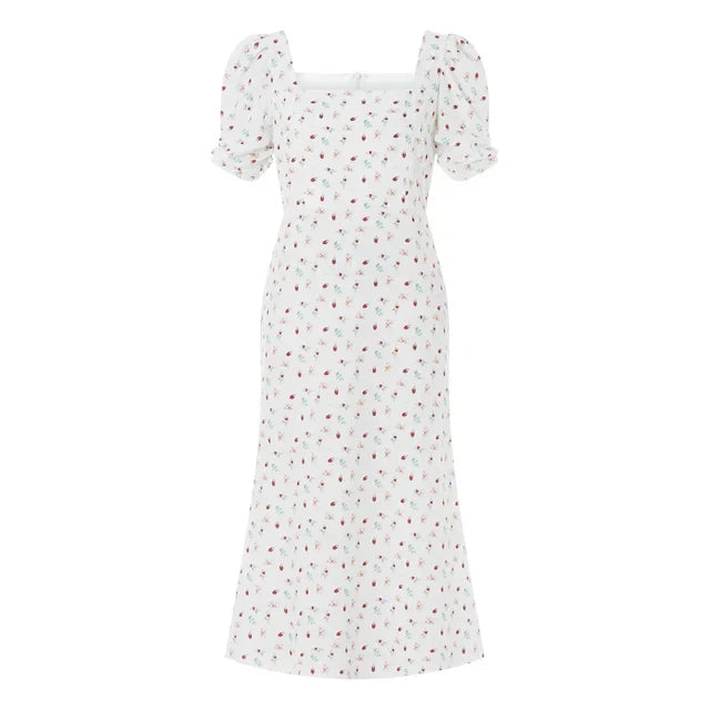 R&B | Damen Sommer Rechteck-Ausschnitt Kleid Midi