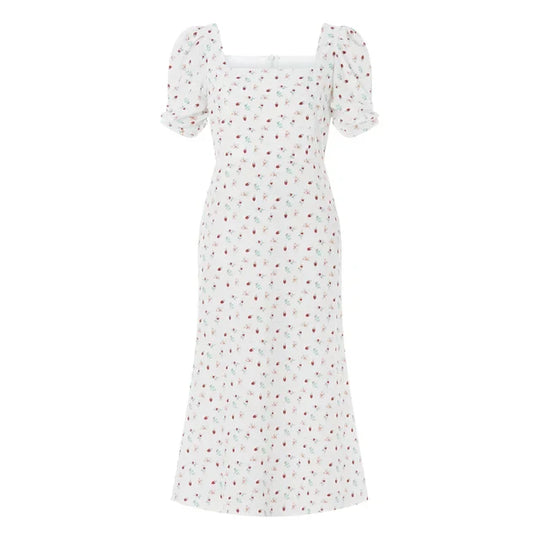 R&B | Damen Sommer Rechteck-Ausschnitt Kleid Midi