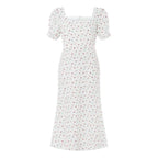 R&B | Damen Sommer Rechteck-Ausschnitt Kleid Midi