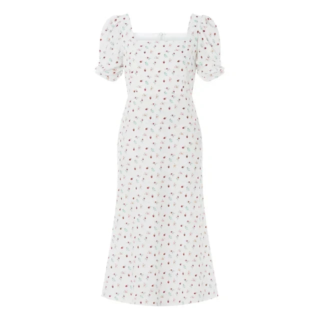 R&B | Damen Sommer Rechteck-Ausschnitt Kleid Midi