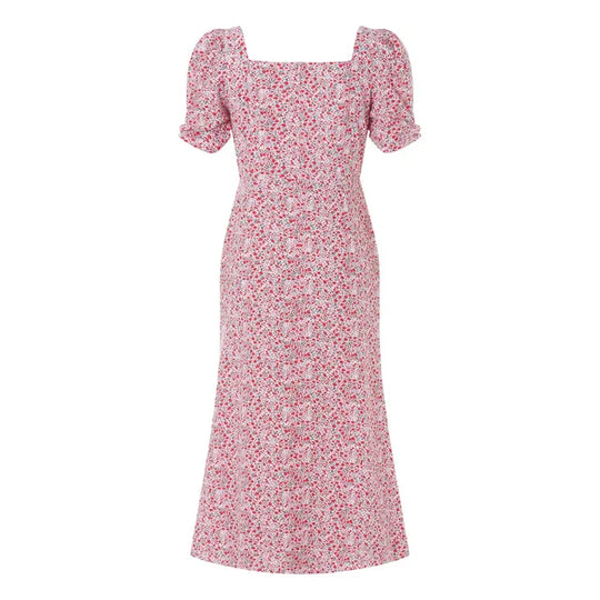 R&B | Damen Sommer Rechteck-Ausschnitt Kleid Midi