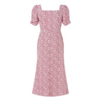 R&B | Damen Sommer Rechteck-Ausschnitt Kleid Midi