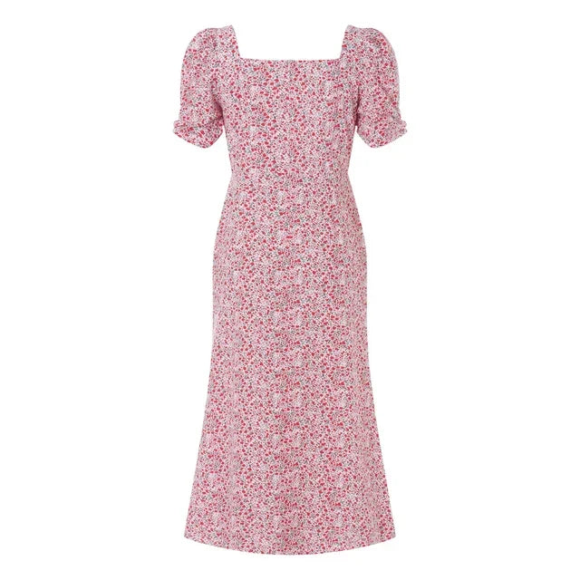 R&B | Damen Sommer Rechteck-Ausschnitt Kleid Midi
