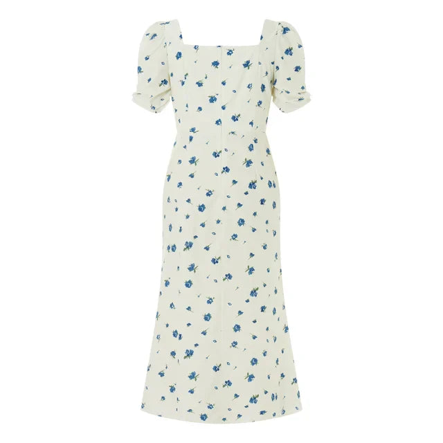 R&B | Damen Sommer Rechteck-Ausschnitt Kleid Midi