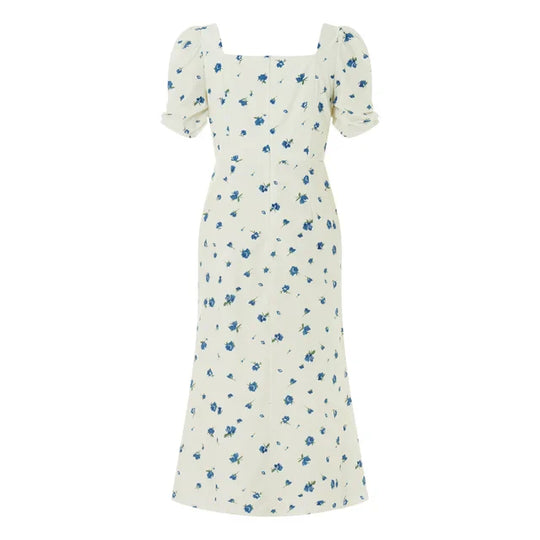 R&B | Damen Sommer Rechteck-Ausschnitt Kleid Midi
