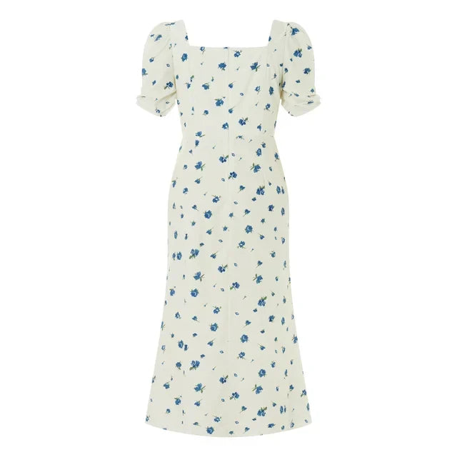 R&B | Damen Sommer Rechteck-Ausschnitt Kleid Midi