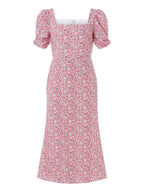 R&B | Damen Sommer Rechteck-Ausschnitt Kleid Midi