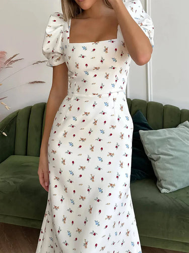 R&B | Damen Sommer Rechteck-Ausschnitt Kleid Midi