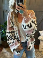 R&B | Damen Strickcardigan mit Print und Farbblocks