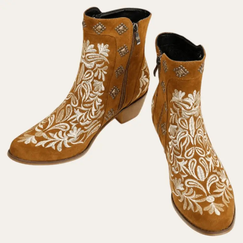 Damen Cowboy Stiefel Stiefeletten Imitationsleder mit Gummisohle R&B