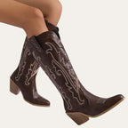 Damen Cowboy Stiefel Imitationsleder Moderner Western Stil mit Gummisohle R&B