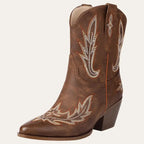 Damen Cowboy Boots Kurze Western Stil Imitationsleder mit Plüschfutter R&B