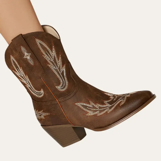 Damen Cowboy Boots Kurze Western Stil Imitationsleder mit Plüschfutter R&B