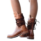 Damen Stiefeletten Leder Stil Schnürsenkel Klassisch Schwarz R&B