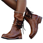 Damen Stiefeletten Leder Stil Schnürsenkel Klassisch Schwarz R&B