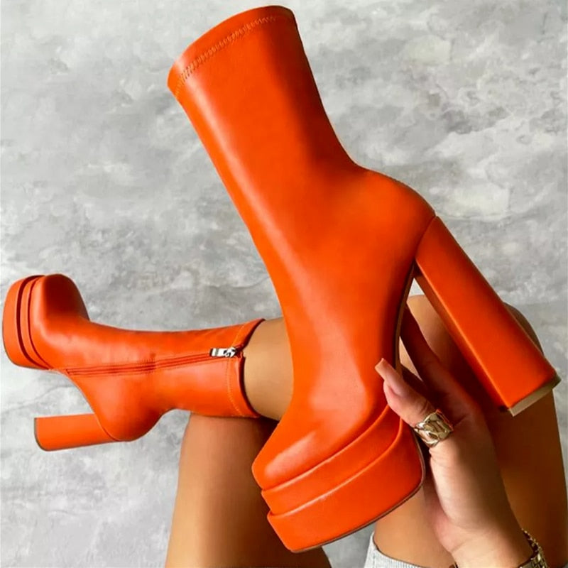Damen Ankle Boots Plattform Stilvolle Kunstleder R&B