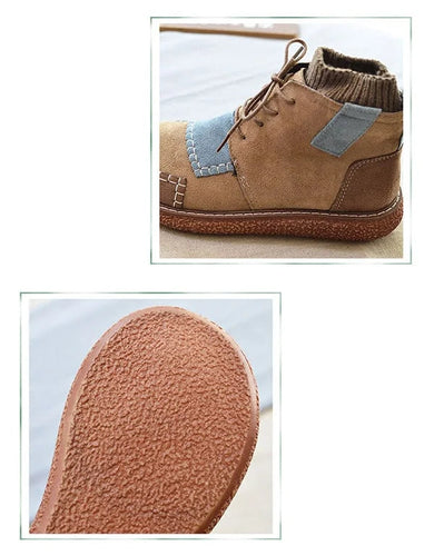 Damen Knöchelboots Retro-Stil mit dickem Absatz R&B