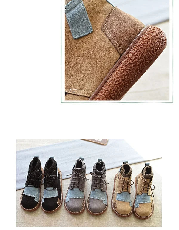 Damen Knöchelboots Retro-Stil mit dickem Absatz R&B