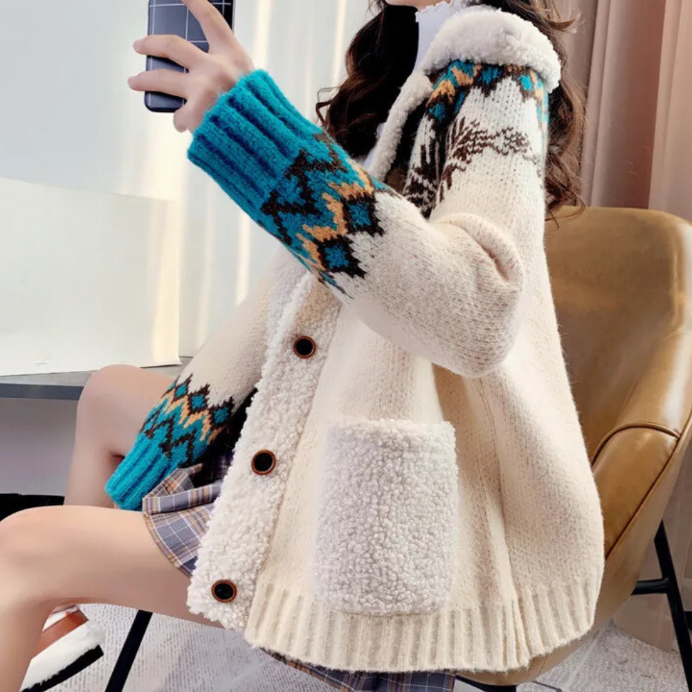 R&B | Strick Winterjacke mit Fleecekragen Freizeitmode