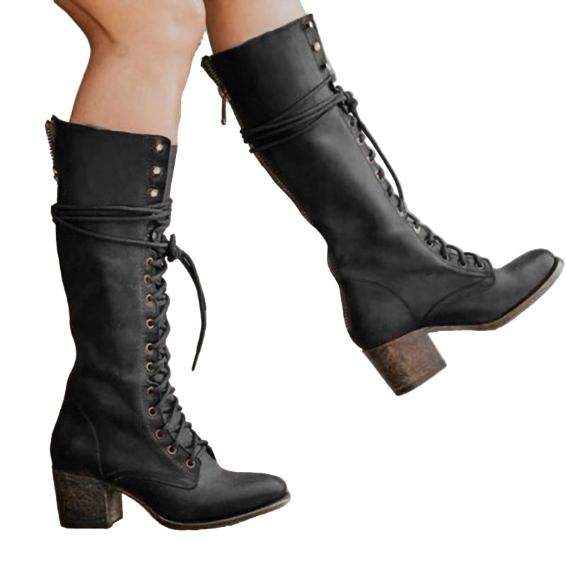 Damen Knielange Stiefel mit dickem Absatz Trendiger Stil R&B