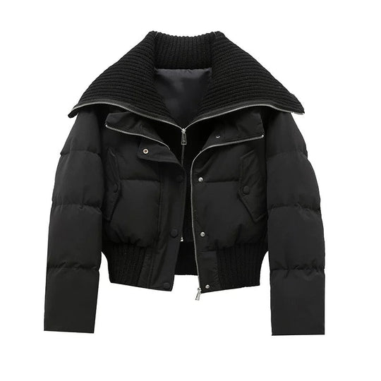 R&B | Damen Kurze Puffer Winterjacke Gepolstert mit Rippstrickkragen