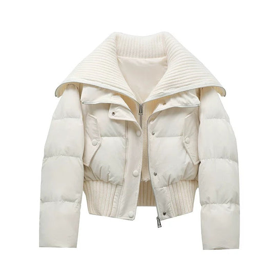 R&B | Damen Kurze Puffer Winterjacke Gepolstert mit Rippstrickkragen