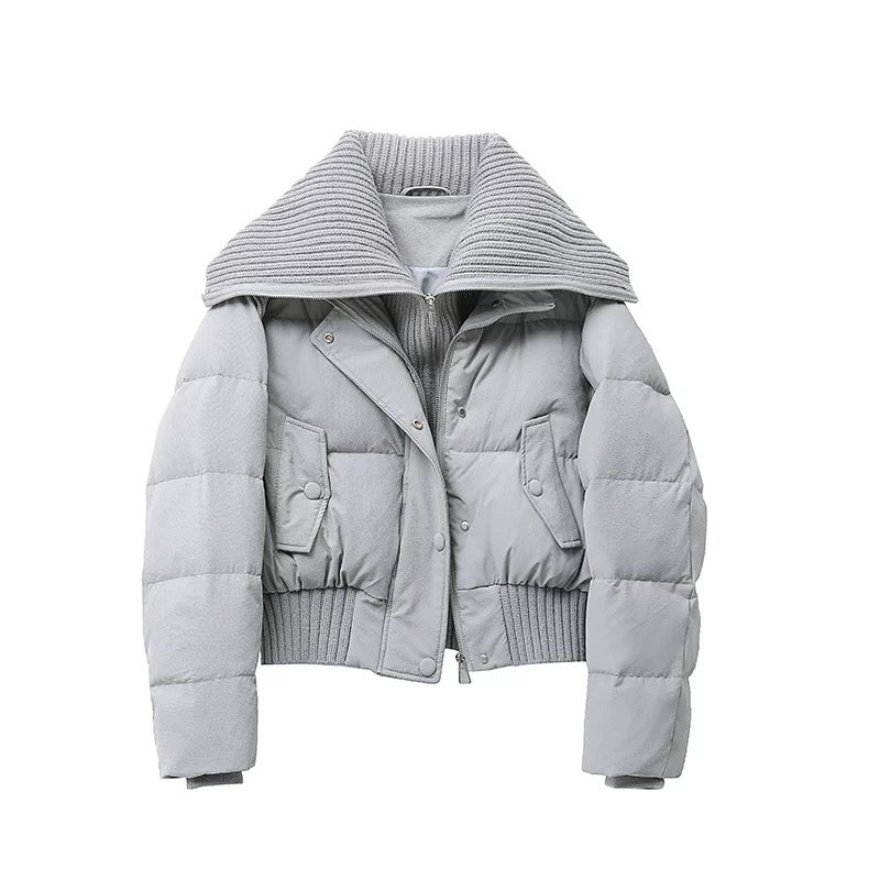 R&B | Damen Kurze Puffer Winterjacke Gepolstert mit Rippstrickkragen
