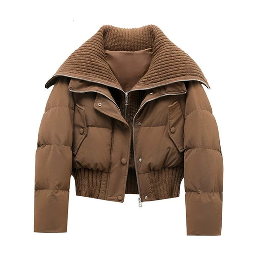 R&B | Damen Kurze Puffer Winterjacke Gepolstert mit Rippstrickkragen