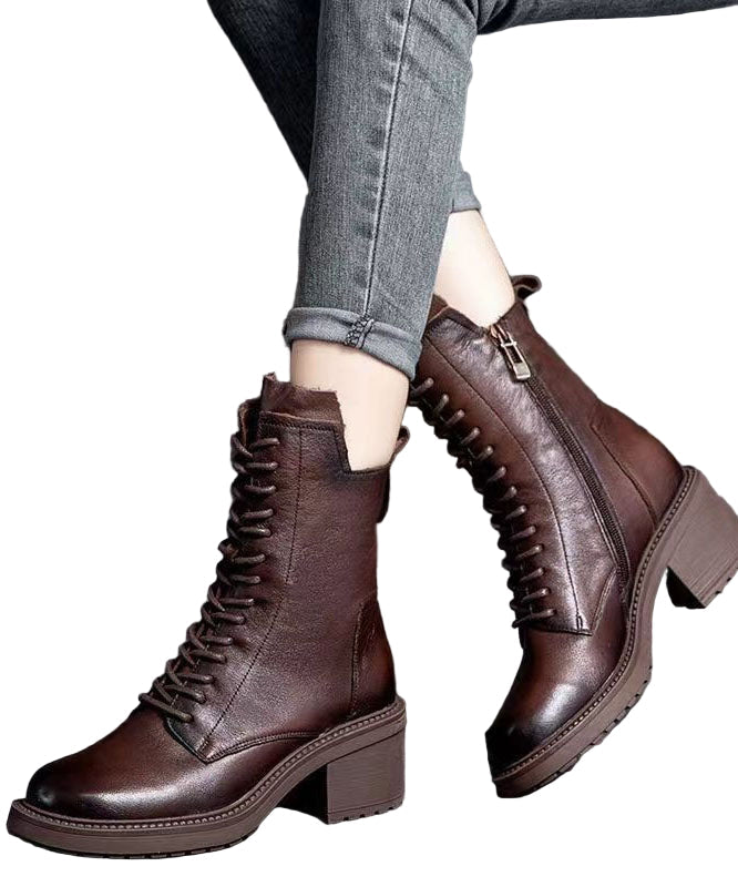 Damen Lederstiefel mit Schnürung und Reißverschluss R&B