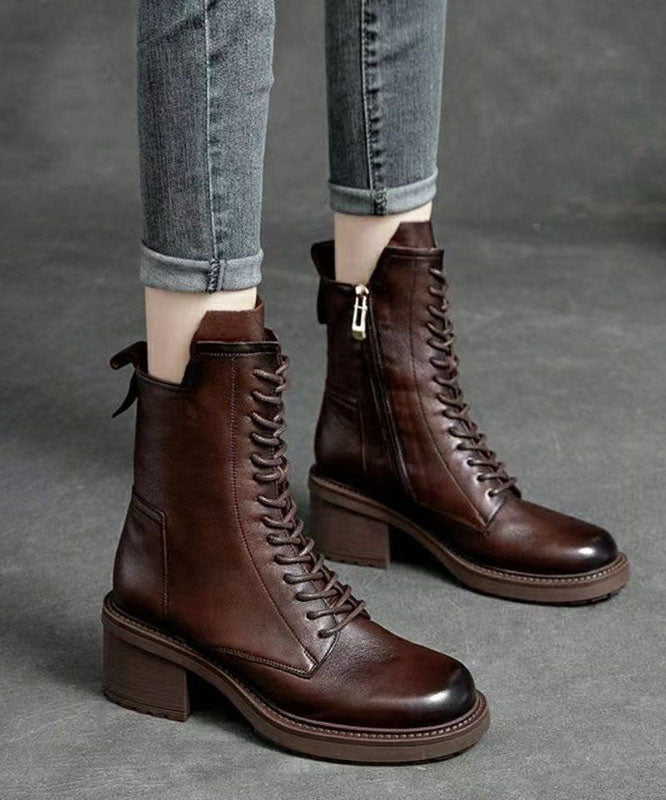 Damen Lederstiefel mit Schnürung und Reißverschluss R&B