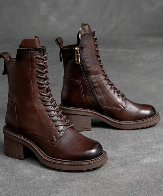 Damen Lederstiefel mit Schnürung und Reißverschluss R&B