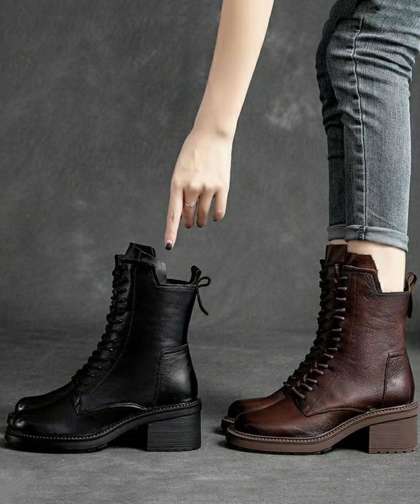 Damen Lederstiefel mit Schnürung und Reißverschluss R&B