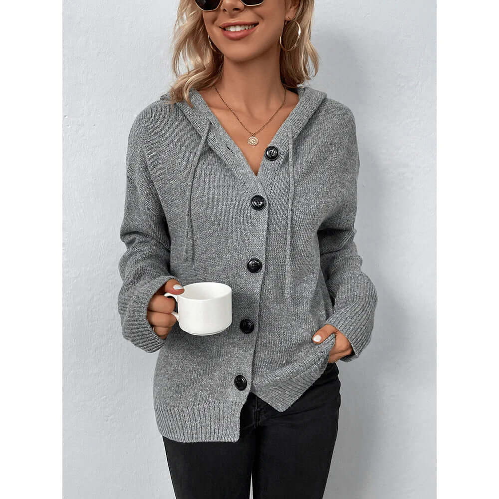 R&B | Damen Strickjacke mit Kapuze und langen Ärmeln