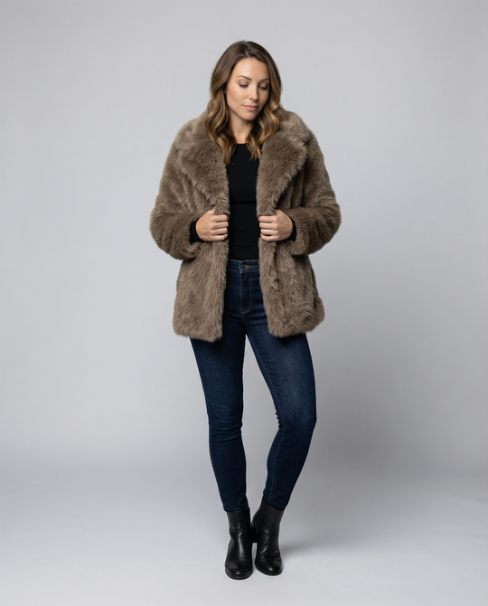 R&B | Damen Kurze Jacke Aus Weichem Kunstfell mit Lockerer Passform