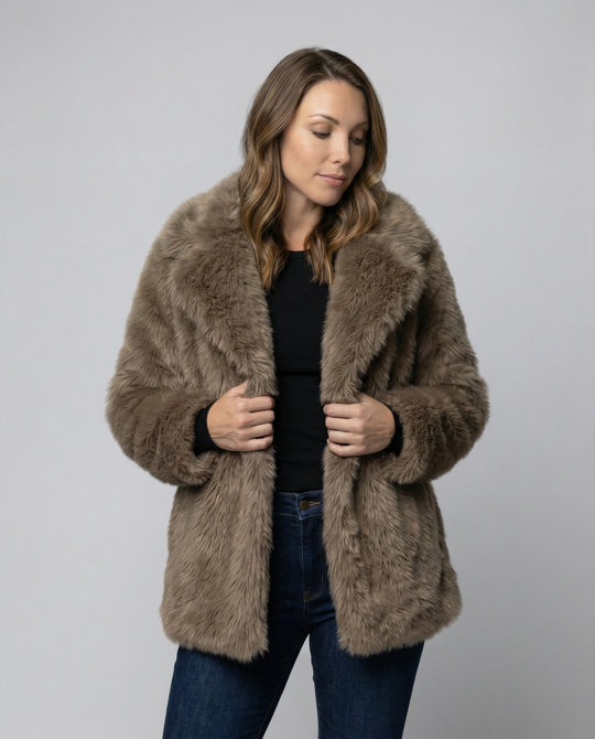 R&B | Damen Kurze Jacke Aus Weichem Kunstfell mit Lockerer Passform