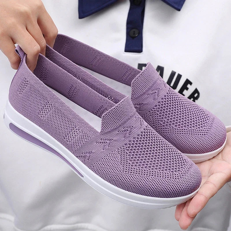 Damen Sneakers Atmungsaktive Gestrickte Mesh Freizeit Schuhe R&B