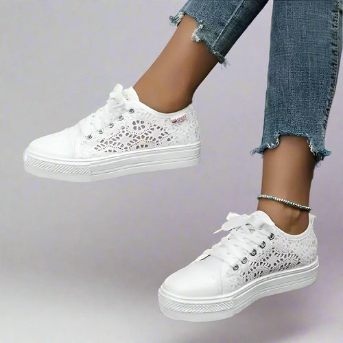 Damen Sneakers gehäkelt mit Schnürung und verstärktem Absatz R&B